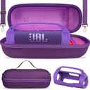 JCHPINE Silicone Cover and Hard Carrying Case for JBL Flip 7 Portable Speaker, Carrier Accessories for JBL Flip 7 Silicone Case with Handle and Shoulder Strap (Purple)