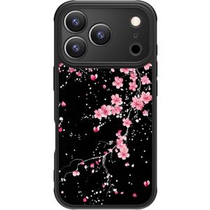 FUNMIKO for iPhone 17 Pro Case - Wireless Charging & Military-Grade Protection - Wildflower Design for Women Girls, Non-Slip Matte Cover Shock-Absorbing Corners - Cherry Blossoms in The Dark