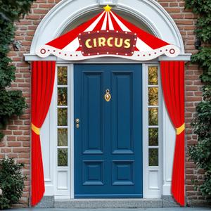 3 Pcs Circus Theme Party Decorations, Carnival Party Entryway Door Decorations, Circus Tent Decorations Set, Halloween Red White Striped Banner for Circus Clown Party Halloween Decor