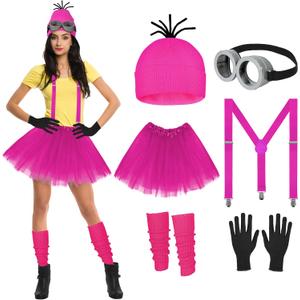 6Pcs women's Halloween costume accessory set, goggles/Rose Red hat/skirt/suspender/gloves/stockings