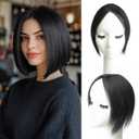 10" Clip in Bangs Hand-tied Base, 360 Clip In Hair Topper No Bangs Upgrade Handmade Hair Extensions (Natural Black)