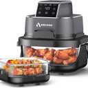 4-in-1 Portable Glass Air Fryer, 140400F Precise Heat, Max Crisp Technology, 4.2QT & 1.6QT Dual Containers with Lids, Freezer & Dishwasher Safe, Bake, Recrisp, Air Fry (Grey)