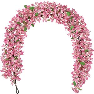 Briful 6ft Pink Bougainvillea Flower Garland Artificial Silk Floral Vine with Built-in Hook Faux Flower Garland for Backdrop Table Wall Wedding Party Home Decoration