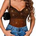 Avidlove Women's Mesh Camisole Cowl Neck Tank Top Cami Sequin Basic Tank Shirt Blouses (Brown, M)