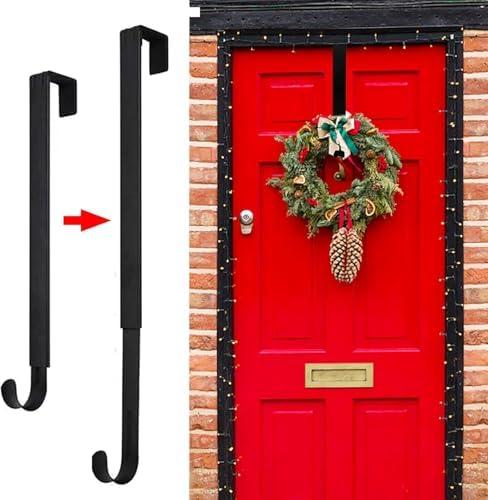 Pseutio Wreath Hanger for Front Door, Adjustable 15 to 25 Inches Wreath Hangers, 20 lbs Larger Door Upgrade Wreath Hanger, Christmas (Black)
