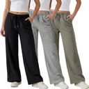 Common Stitch 3 Pack Wide Leg Fleece Lounge Sweatpants for Women Deep Pockets, Relaxed Fit, Elastic Drawstring Waist, XXL