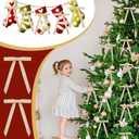 30 Pcs Christmas Velvet Wreath Bow, 5 x 7 Inch Vintage Velvet Ribbon Bows Rustic Crafts Gift Bows for Indoor Outdoor Wreaths Garland Holiday Xmas Tree Wrapping Crafts (Beige, Width of 5/8")