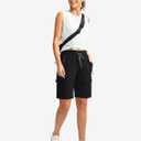 Soothfeel Women's 9" Hiking Cargo Shorts with 5 Pockets Quick Dry Summer Athletic Golf Bermuda Long Shorts for Women Casual (Black, S)