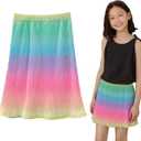 Girls Knee Length Pleated A-Line Skirt with Pull On Elastic Waist for Kids Rainbow Black Midi Skirt 3-12 Y, 120