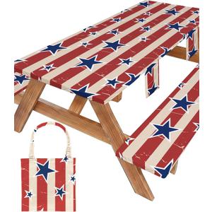 Picnic Table Cover with Bench Covers Waterproof Vinyl Elastic Rectangle Fitted Table Cloth Camping Lovers Essentials Rv Car Travel Overlanding Outdoor Roadtrip Road Trip Women Men Camper Gifts 6 Foot
