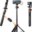 K&F CONCEPT 62'' Phone Selfie Stick Tripod, 2-in-1 Extendable Cell Phone Tripod Stand with Remote, 360 Ball Head Camera Tripod Compatible with DJI Osmo Pocket 4/3 Action 6/5Pro GoPro 13/12 iPhone.