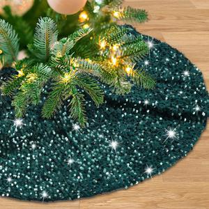 Sequins Christmas Tree Skirt Emerald Green Small Velvet Tree Skirts Mats for Medium Sized Xmas Tree Decorations Living Room