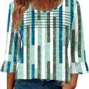 Blingfit Womens Tops 3/4 Length Sleeve Dressy Casual Shirts Bell Sleeve Front Pleated Fasion Trendy Summer Blouses 2026 (S)