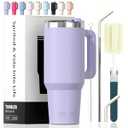 40 oz Tumbler with Handle, Tumbler with Lid and Straw, Double Wall Insulated Cup Stainless Steel Travel Mug(Cold for 34 Hours), Water Bottle for Iced Tea, Coffee, Cold Beverages(Purple)