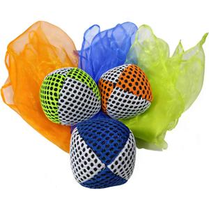 Juggling Balls and Scarves for Beginners, Non-Slip Mesh Juggling Set with Multiple Colors, Ideal for Hand-Eye Coordination Training & Multi-Scene Entertainment (Orange Blue Green)