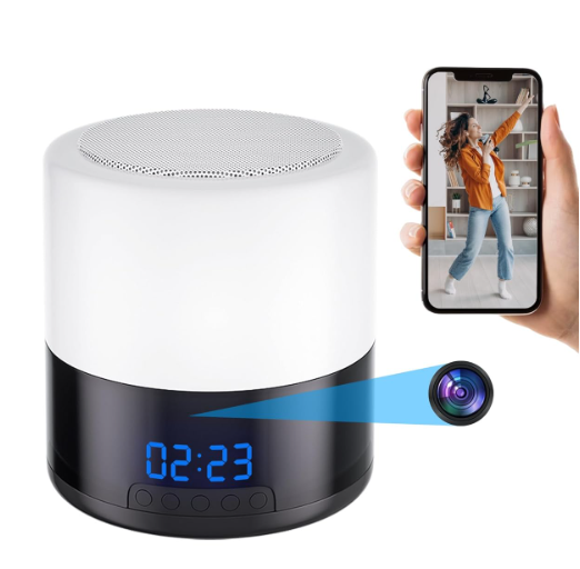 Video Camera Bluetooth Speaker Camera Clock Night Light, Home Security Camera with WiFi Live Viewing Video & Motion Detection, 1080P Nanny Camera Clock 160° Rotating Lens