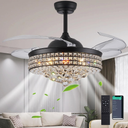 36" Dimmable Black Fandelier Ceiling Fans with Lights and Remote Modern Retractable Blade Chandelier Ceiling Fan for Bedroom Dinning Room Living Room