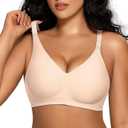 OEAK Women Comfortable Jelly Bras No Underwire Seamless Full Coverage Bralette Buttery Soft Convertible Everyday Tshirt Bra (Beige, L)