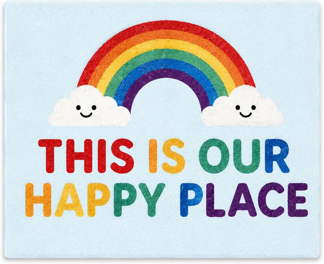 Breling Calm Down Corner Rug, Rainbow Rug 4 x 3.2 ft Classroom Non Slip Mat