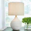 Signature Design by Ashley Wardmont Contemporary Modern Table Lamp with Drum Hardback Fabric Shade, On-Off Switch, Ceramic, 17.75" High, Antique White