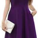 Women's Elegant Vintage Scallop Trim Scallop Trim V-Neck Casual Work Dress Swing A Line Bridesmaid Cocktail Party Dresses with Pockets 755 Purple M