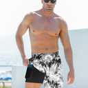 Goodstoworld Men's Funny Swim Trunks with Compression Liner 2 in 1 Quick-Dry 9" Stretch Shorts with Three Pockets (L)