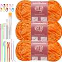 LUNARM Chenille Yarn for Crocheting Knitting, 3 Skein 263 Yard Thick Soft Chunky Fluffy Weaving Plush Yarn for Blankets Clothes Pattern Creations with Big Eye Needles (Orange) (Solid Color)