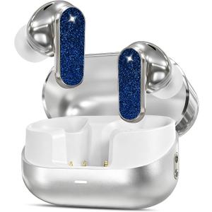 Wireless Earbuds, Jewelry Wireless Headphones with Active Noise Cancellation, Anniversary & Birthday Gifts for Women/Girls/Wife, in-Ear Bluetooth 5.4 Earphones Clear Calls - Blue