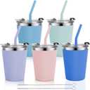 Kids Cups with Straws and Lids, 5 Pack 12oz Spill Proof Toddlers Straw Cup with Lid, Stainless Steel Kid Cups with Lids for School, Outdoor, Multicolor