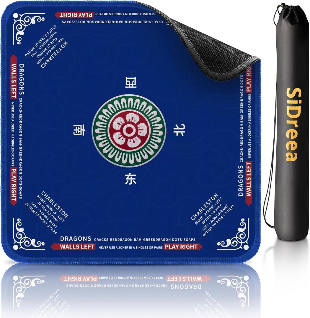 Mahjong Mat, 32.432.4 Inch Noise Reduction Anti-Slip Mahjong Mat for Table, Mahjong Table Mat for Poker, Card, Board Games Table Mat, Tile Games, Dominoes (Blue)