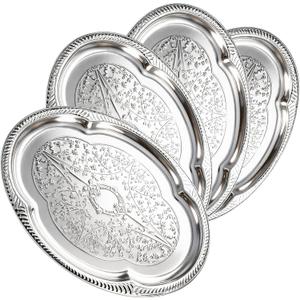 4-Pack Large Silver Serving Tray 20.3 x 15.2 Inch Mirror Platter Set for Party, Wedding, Birthday, Christmas, Appetizers, Desserts, Food Display, Kitchen Table, Buffet