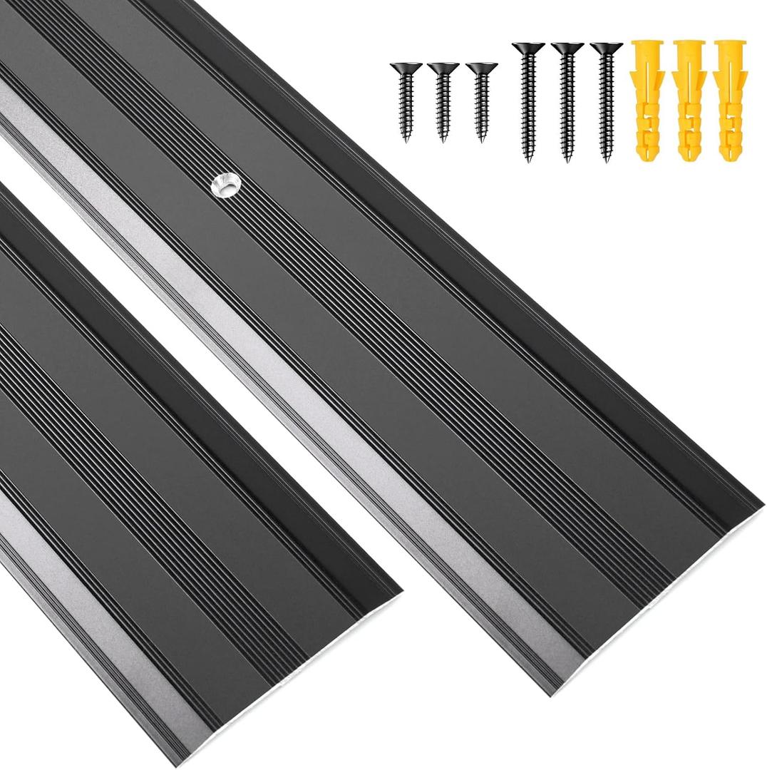 2 Pack Aluminum Door Threshold, 36"L x 2.4"W Metal Floor Transition Strip for Doorways, Threshold Strip for Exterior & Interior Doors Flooring Gaps, Doorway Protector and Decor (Black)