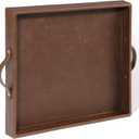 Ranslen Square Leather Serving Tray with Handles, 15"x15" Decorative Table Tray for Home, Ottoman, Coffee Table, Brown