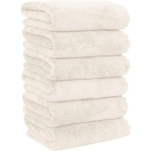 MOONQUEEN 6 Pack Premium Hand Towels - Quick Drying - Microfiber Coral Velvet Highly Absorbent Towels - Multipurpose Use as Hotel, Bathroom, Shower, Spa, Hand Towel 16 x 28 inches (Cream)