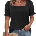 ATHMILE Womens Summer Tops Square Neck Dressy Casual Blouses Ruffle Sleeve Cute Spring Beach Vacation Causal (Black, M)