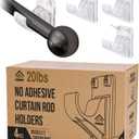 No Adhesive Heavy Duty Curtain Rod Holders with Wide Hook, 5X Stronger Than Adhesive Curtain Rod Hooks,Tension Curtain Rod Bracket for Wall with Pin Guide, Curtain Wall Mount (4 Pack, for 0.75" Rods)