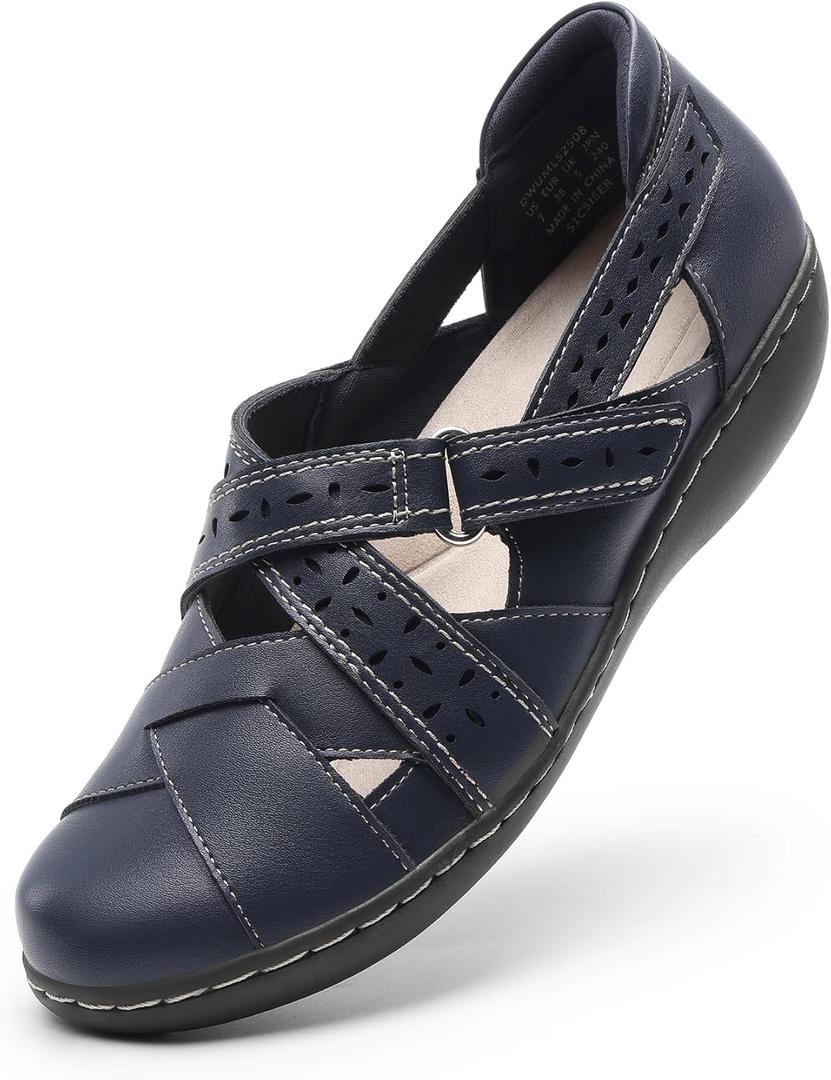 DREAM PAIRS Women's Loafers Slip On Comfortable Casual Orthopedic Walking Flats Work Shoes Closed Toe Sandals with Arch Support (6, Navy)