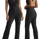 liher Women Summer Backless Rhinestone Fringe Jumpsuits Dressy One Piece Outfits V Neck Wide Leg Pants Formal Party Rompers (Medium, Black)