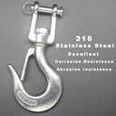 316 Stainless Steel Clevis Slip Hook with Swivel Lifting and Safety Latch - American Type - 5/16 Inch - 1430lbsf - Rigging Accessories Chain Hook