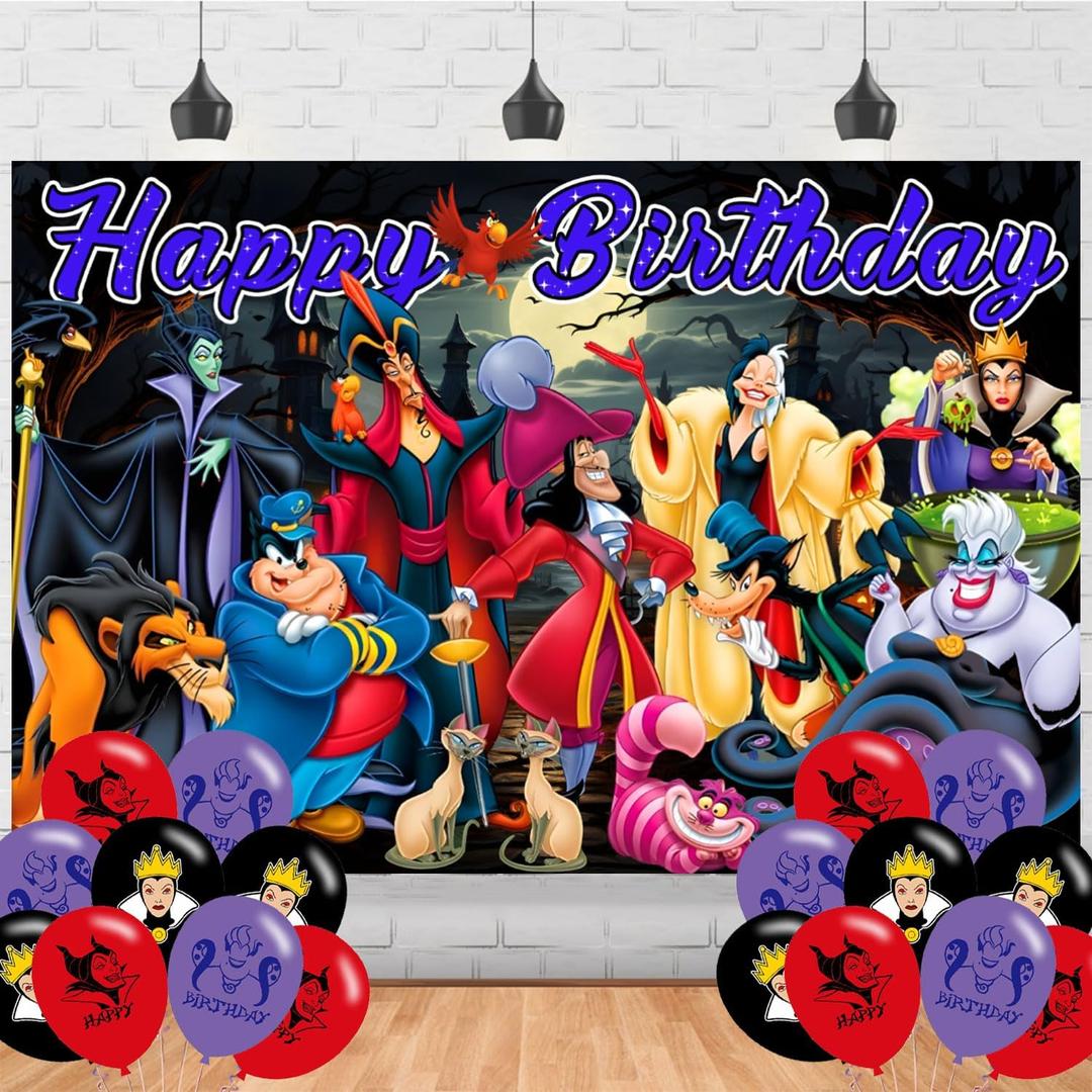 Villains Movie Backdrop 5x3 Vinyl Villains Movie Birthday Party Supplies Photography Background Picture Photoshoot Cake Table Decor Banner Video Shoot Drapes Poster