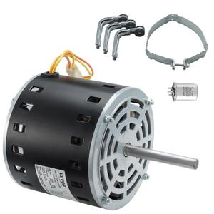 VEVOR 1/2HP Furnace Blower Motor, 1075RPM 5-Speed, 208/230V 2.7A, 48 Frame 3.4" Shaft Length, 0.5" Shaft Diameter, CW/CCW Dual Rotation, with 7.5F/450V Capacitor and 11" Hold Hoop