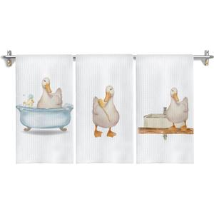 Duck Decor Hand Towels Set of 3, Kids Bathroom Hand Towels, Funny Duck Decorative Towels for Bathroom Decor, 16x24 Inches