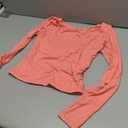 Dwnval Long Sleeve Shirts for Women - Basic Slim Fit Double Lined Square Neck Crop T Shirt, Coral Pink Small