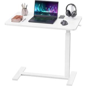 OLIXIS Bedside Table, Mobile Standing Desk, Bed Table for Apartment | Adjustable Overbed Design, Rolling Laptop Cart for Dorm, Space Saving, Hospital Home Use, Milk, 27"D x 15"W x 43"H