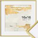16x16 Metal Picture Frame, 16 x 16 Square Premium Aluminum Photo Frames with 12x12 Removable Mat, Tempered Glass, Vertical and Horizontal Display Wall Hook Hanging Hardware Included, Gold, 1 Pack