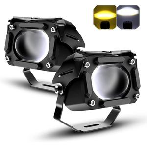 Motorcycle LED Fog Driving Lights, 80W Amber and White Dual Color Auxiliary Spot Waterproof Offroad for ATV SUVs e-Bike Tractor Boat (2.7 Inch)