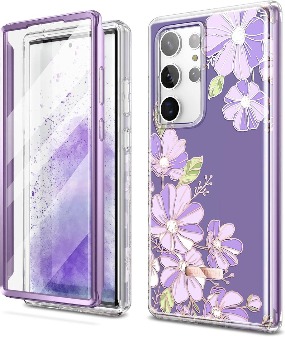 SURITCH for Samsung Galaxy S23 Ultra Case, [Built-in Screen Protector] [Dual-Layer Protection ] Full Protection Shockproof Rugged Bumper Phone Cover for Samsung S23 Ultra 6.8 Inch - Purple Cosmos