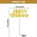 2 x Happy Birthday Cupcake Toppers, Glitter Pink, 12 Pieces, 2.95 x 4.33 inches, Cake Decorations (12, Golden -12 pack)
