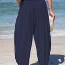 TARSE Womens Linen Harem Pants Loose Fit Boho Casual Trousers Wide Leg Lounge Pants with Pockets (Blue, M)