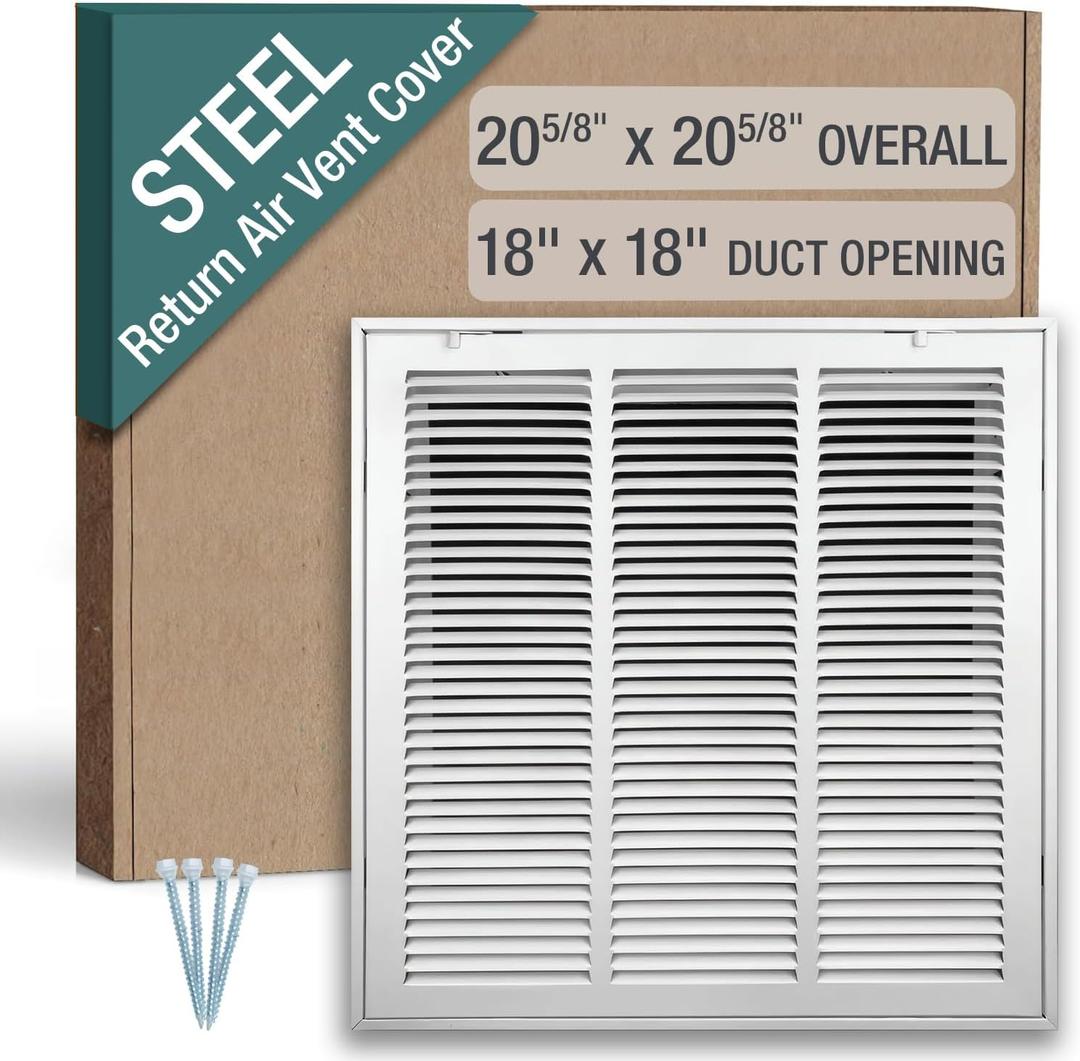 18 x 18 Inch (Duct Opening) Return Air Filter Grille for 1 Inch Filters, HVAC Vent Cover for Wall & Ceiling, Powder-Coated Steel with Removable Door